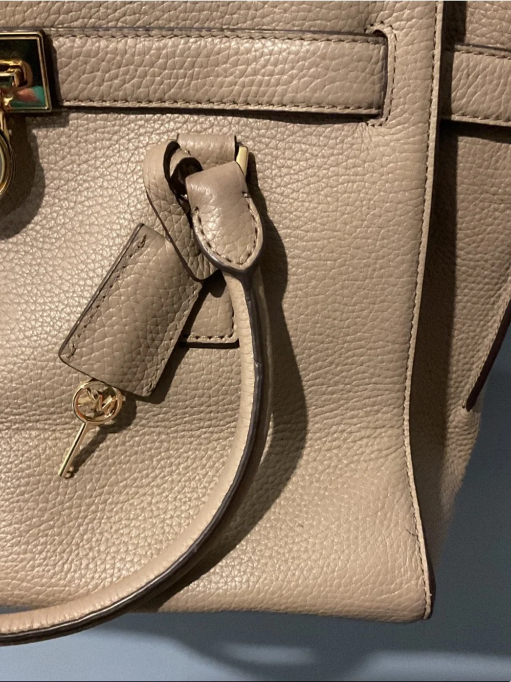 Michael Kors Pebble Leather Satchel in Taupe Beige with Gold Hardware